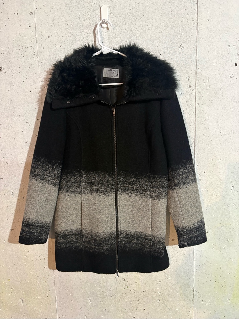 Ruff Hewn Grey Wool Blend Ombré Coat | Size: Medium